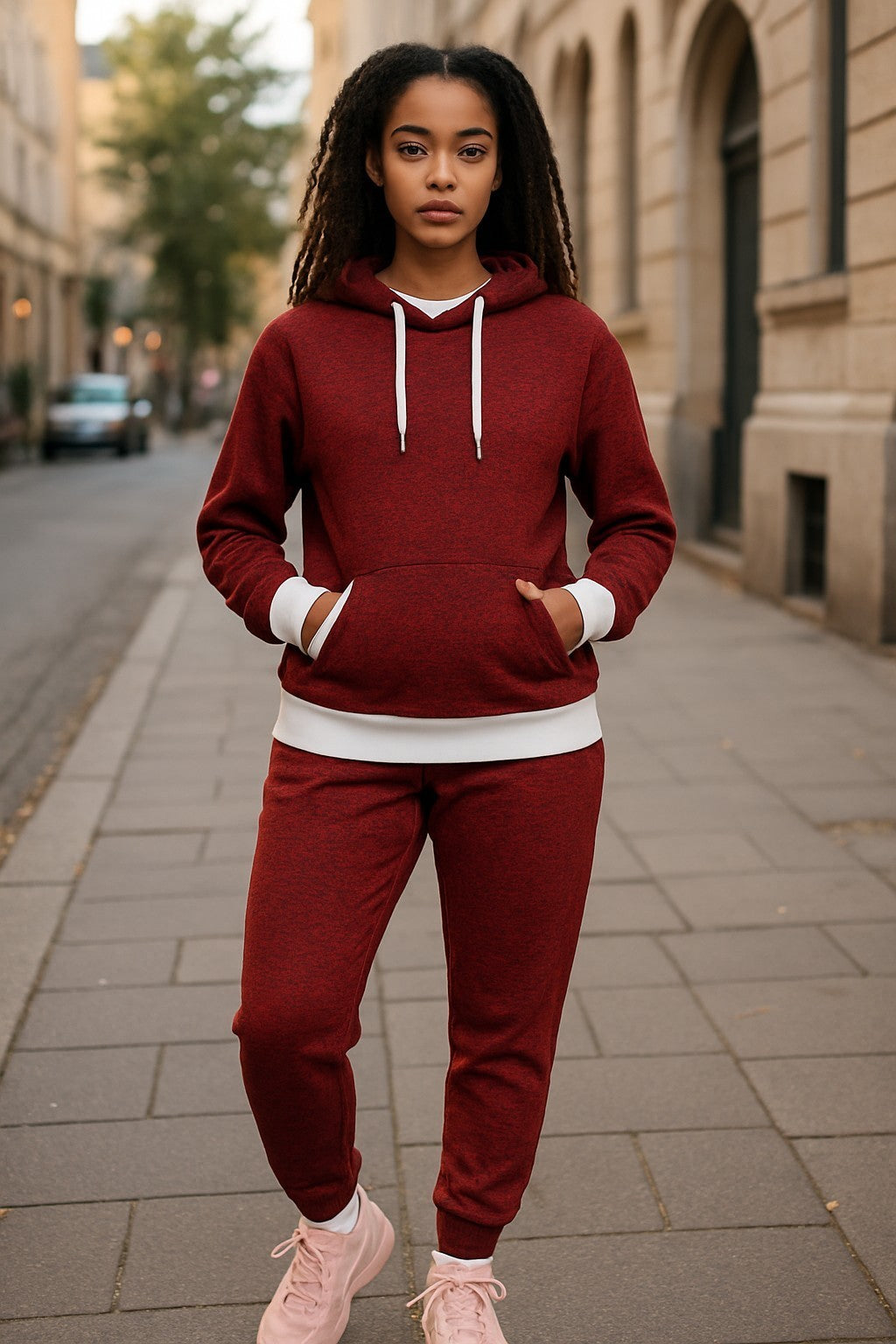 WOMEN 2 PIECE SOLID CATONIC JOGGER FLEECE SWEATSUIT
