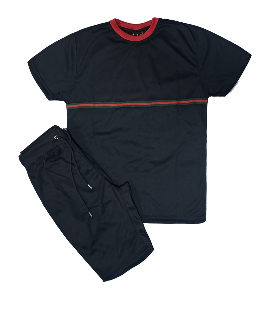 MEN CLASSIC 2 PIECE L.WEIGHT TECHNICAL STRIPES SHORT SETS W/DRAWSTRINGS