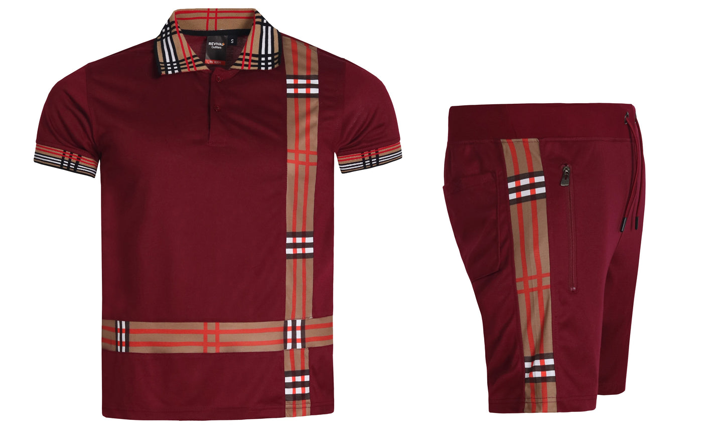 MEN'S 2 PIECE SOLID SUMMER PLAID CHECKER STRIPED CASUAL SHORT SET W/DRAWSTRINGS