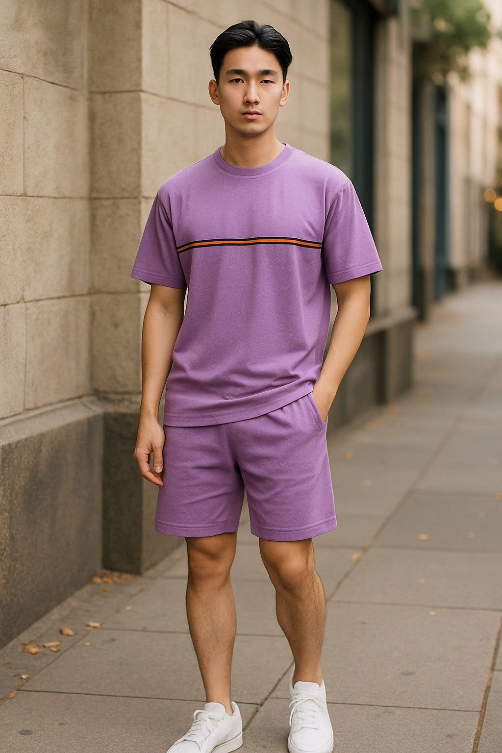 MEN CLASSIC 2 PIECE L.WEIGHT TECHNICAL STRIPES SHORT SETS W/DRAWSTRINGS