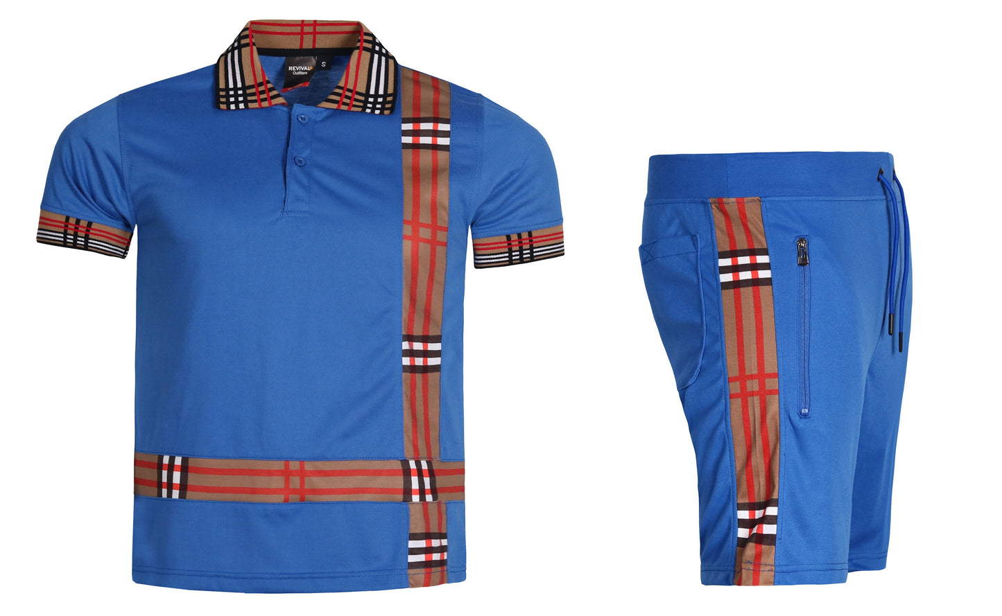 MEN'S 2 PIECE SOLID SUMMER PLAID CHECKER STRIPED CASUAL SHORT SET W/DRAWSTRINGS