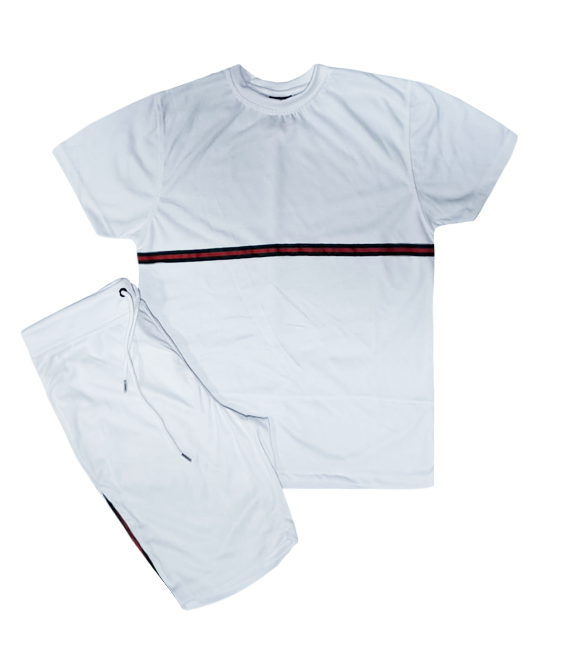 MEN CLASSIC 2 PIECE L.WEIGHT TECHNICAL STRIPES SHORT SETS W/DRAWSTRINGS