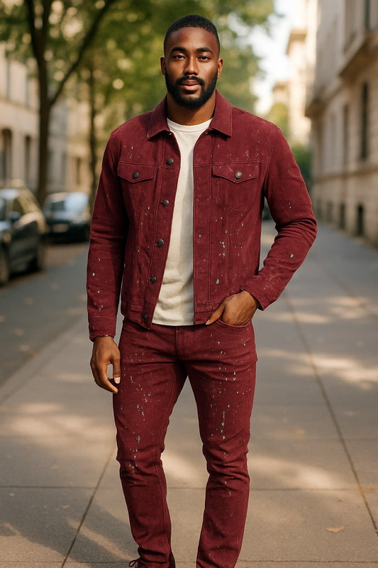 MEN RETRO PAINTED SOFT DENIM JEAN JACKET AND PANTS SUIT 32 UPTO 44