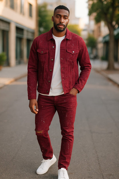 MEN RETRO PAINTED SOFT DENIM JEAN JACKET AND PANTS SUIT 32 UPTO 44
