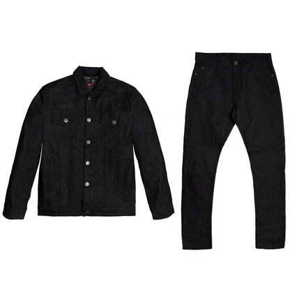 Men 2-Piece Hardcore Unwashed Denim Standard Fitted Jean Suit Jacket & Pants