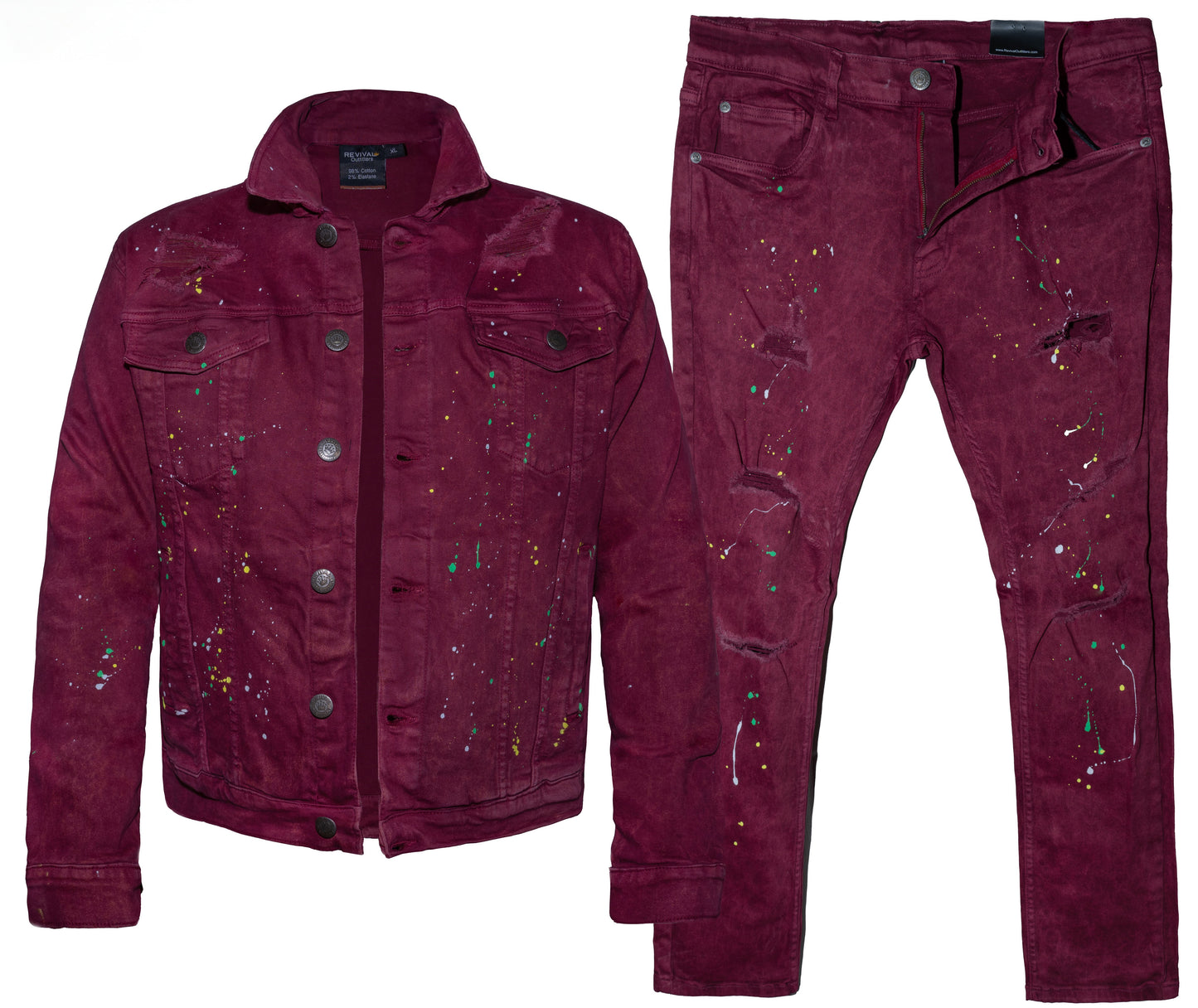 MEN RETRO PAINTED SOFT DENIM JEAN JACKET AND PANTS SUIT 32 UPTO 44