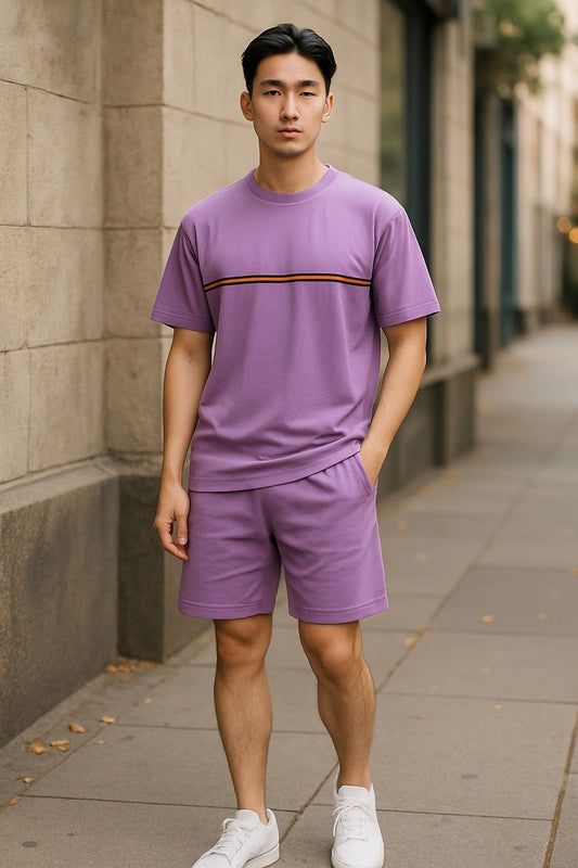 MEN CLASSIC 2 PIECE L.WEIGHT TECHNICAL STRIPES SHORT SETS W/DRAWSTRINGS
