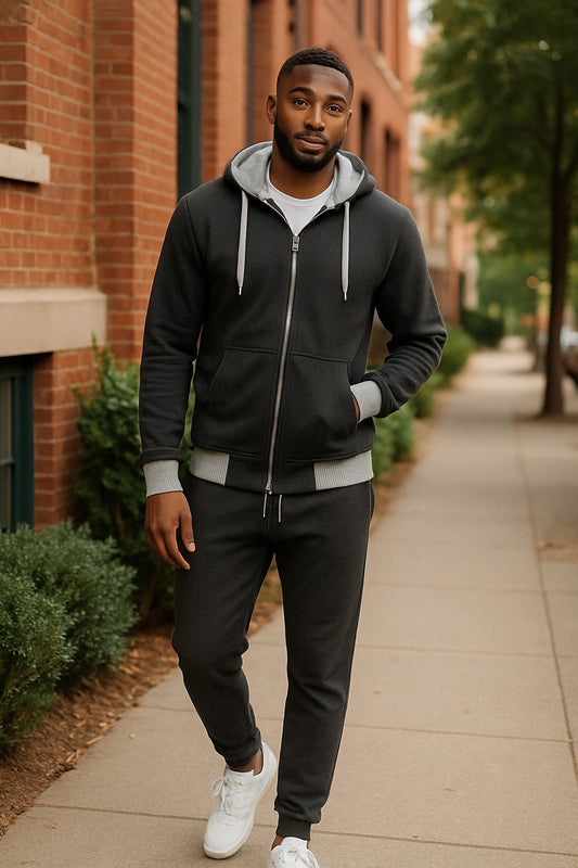 MEN'S WINTER WARM JACKET TOP & BOTTOM COTTON TEXTURE SUITS SML UPTO 4XL