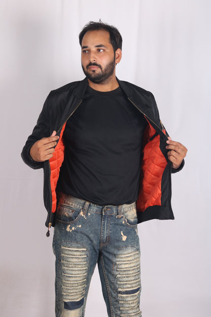 MEN'S CASUAL USA STATE COLOR SOLID VARSITY LEATHER BOMBER STYLE  VARSITY JACKETS