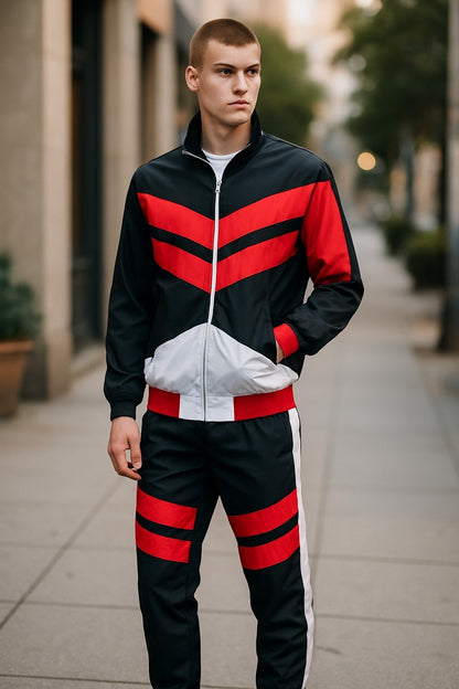 MEN'S CLASSIC JOGGER 3 BLAZE STRIPE TRACKSUITS PANTS & JACKET  W/ DRAWSTRING'S