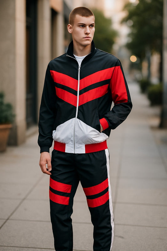 MEN'S CLASSIC JOGGER 3 BLAZE STRIPE TRACKSUITS PANTS & JACKET  W/ DRAWSTRING'S