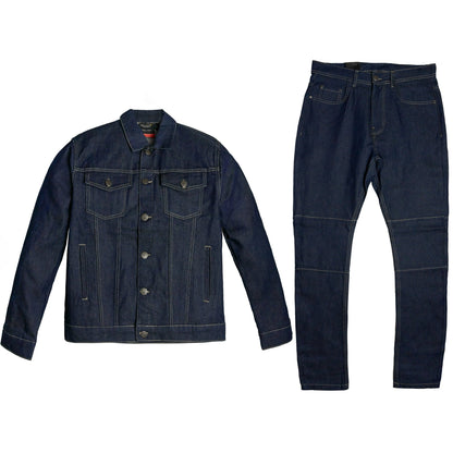 Men 2-Piece Hardcore Unwashed Denim Standard Fitted Jean Suit Jacket & Pants
