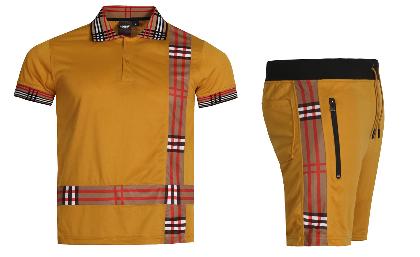 MEN'S 2 PIECE SOLID SUMMER PLAID CHECKER STRIPED CASUAL SHORT SET W/DRAWSTRINGS