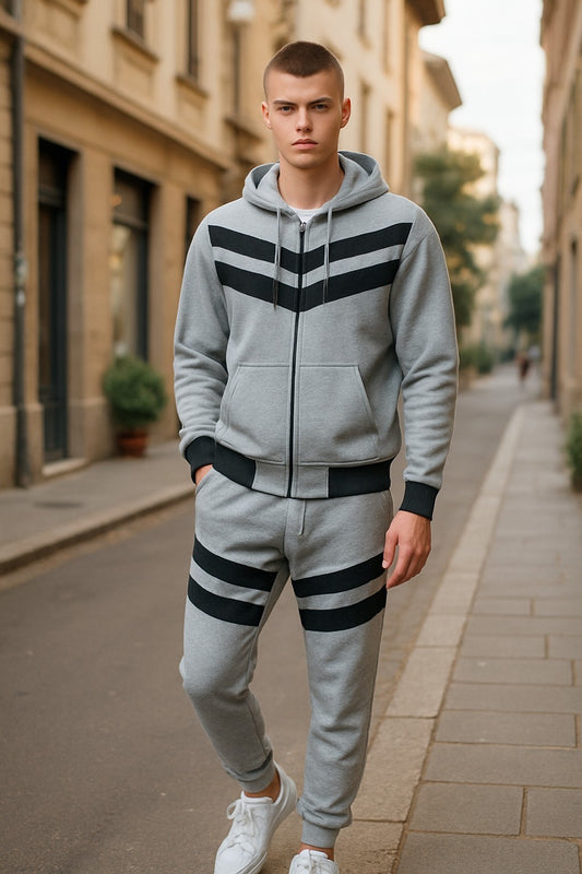 MEN'S TRIPLED FASHION WARM JOGGER FLEECE SWEATSUIT  W/DRAWSTRINGS  UPTO 5XL