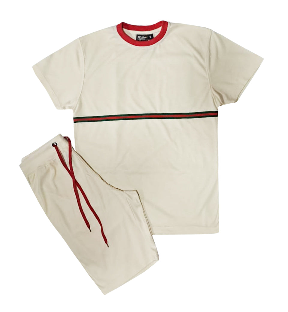 MEN CLASSIC 2 PIECE L.WEIGHT TECHNICAL STRIPES SHORT SETS W/DRAWSTRINGS