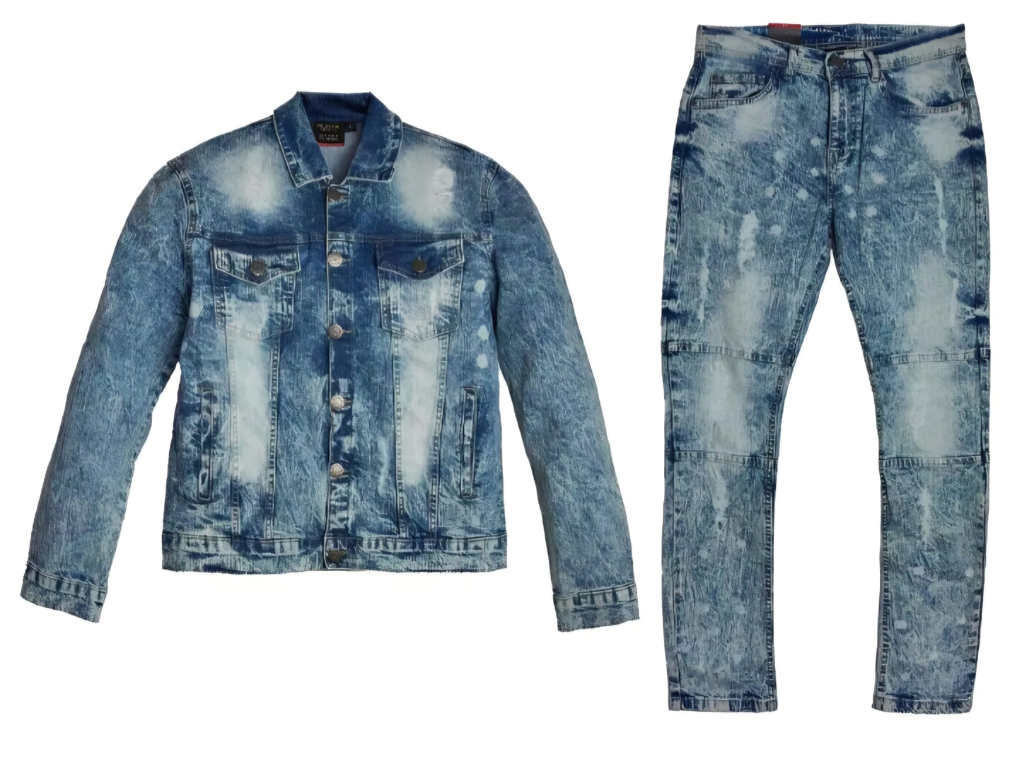 MEN 2-PIECE CLASSIC REPLUSIVE DISTRESSED WASHED SPLASHED SOLID OUTWEAR CASUAL