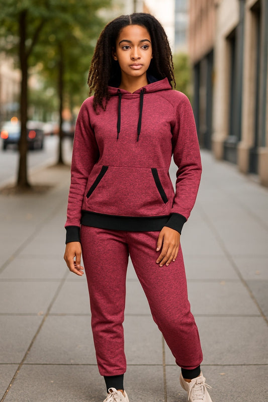 WOMEN 2 PIECE SOLID CATONIC JOGGER FLEECE SWEATSUIT