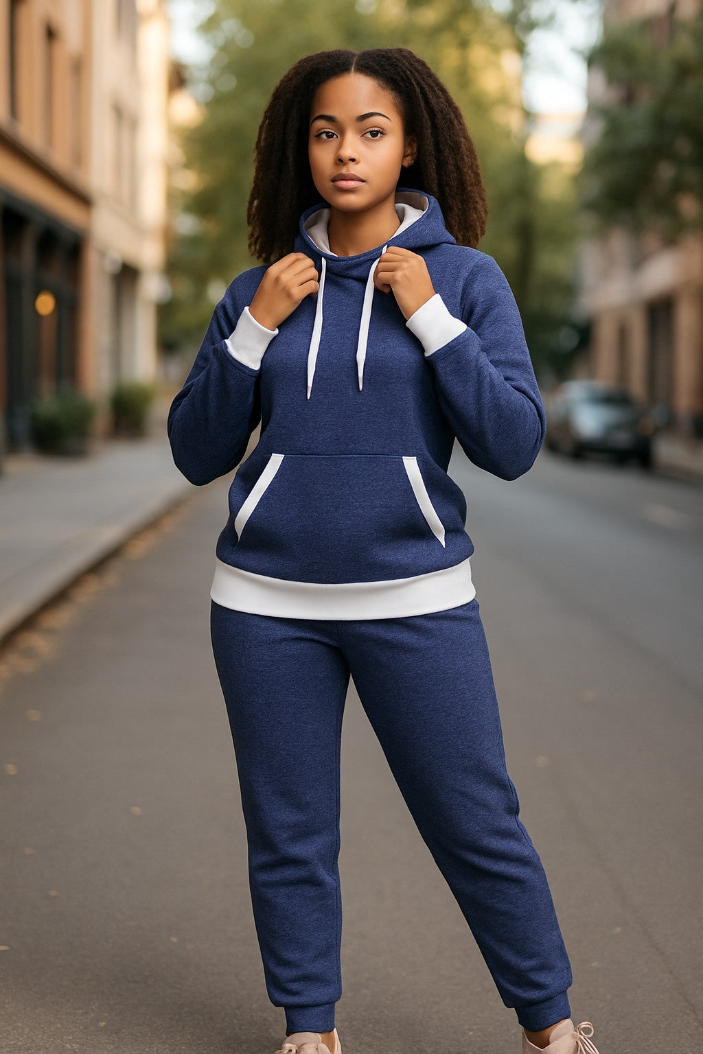 WOMEN 2 PIECE SOLID CATONIC JOGGER FLEECE SWEATSUIT