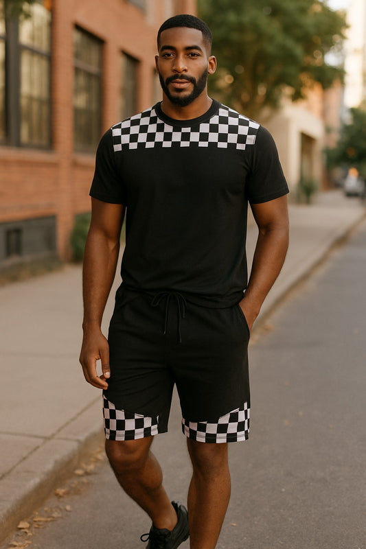 MEN CUBICAL MONOGREM SHORT SET SMALL UPTO 3XL ! AMERICAN SIZES ! RELAXED FIT ! ALL SIZES