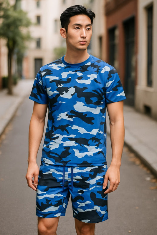 MEN CLASSIC HOT SUMMER 2 PIECE CAMOUFLAGE COLORFUL OUTFIT SET SMALL UPTO 4XL