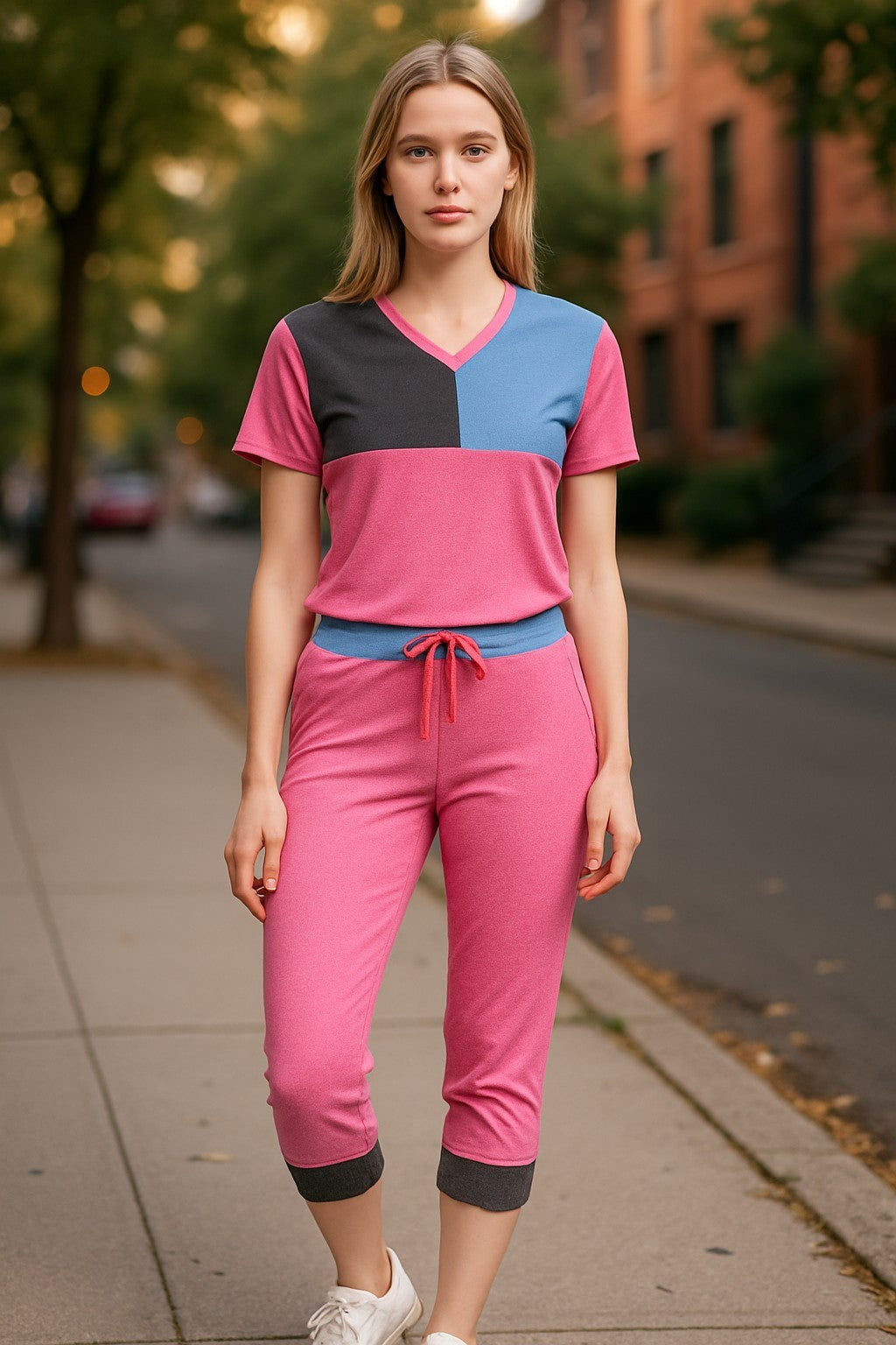 LADIES 2 PIECE CASUAL SUMMER CAPRI SET WITH DRAWSTRING SMALL UPTO 3XL